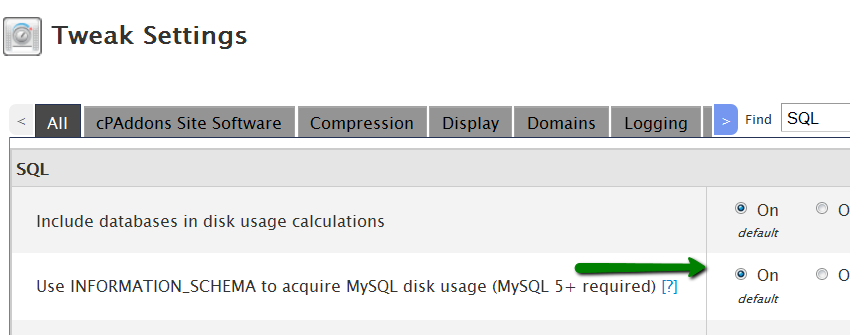 disable mysql stats on cpanel